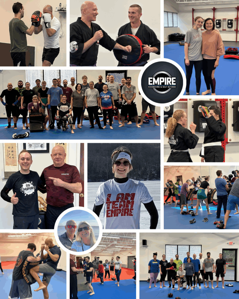 Adults training together at Empire Defense & Fitness in Albany, building community and confidence