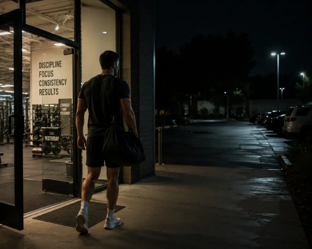 Adult leaving a gym illustrating the difference between physical fitness and self-defense readiness