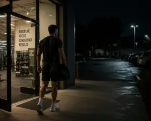 Adult leaving a gym illustrating the difference between physical fitness and self-defense readiness