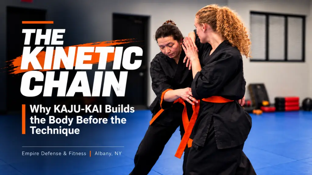 KAJU-KAI student practicing connected striking mechanics from the feet through the hips and upper body.